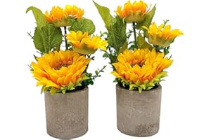 Aisamco 2 sztuki sztucznych słoneczników w doniczce, sztuczne kwiaty w doniczce, dekoracja stołu, sztuczna roślina na wesele