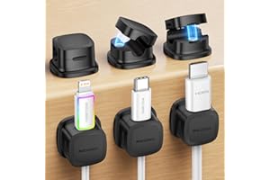 Rocoren Cable Holder Clips, 6 Pack Magnetic Desk Cable Cord Organiser, USB Charger Cable Tidy, Strong Adhesive Wire Management for Nightstand, Kitchen Appliances, Office Supplies - Black