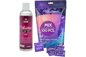 VIBRATISSIMO Condones Mix paquete de 100 mixto y lubricante 250ml I sensitivos y extra húmedos I condones extra finos con textura estirada y acanalado
