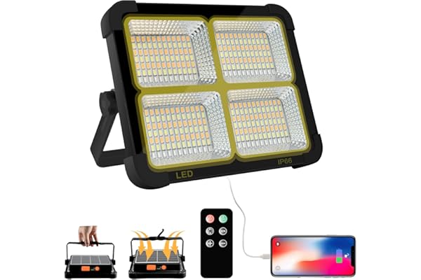 CosyEasy Projecteur LED Rechargeable 100W 10000LM, Lumière de Travail Lanterne Portable avec Panneau Solaire, 16500mAh USB Lampe Rechargeable, pour Camping, Chantier, Garage, Atelier