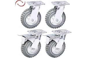 ybaymy 4pcs Solid Rubber Caster 150mm Steel Plate Mounted Industrial Swivel Caster With Brake With 360 Degree Ball Bearing Casters For Furniture DIY Workbench Trolley Load up to 1000KG