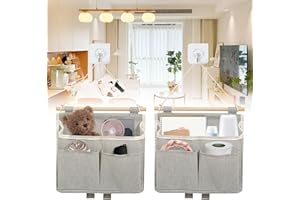 Forhandy 2 Stück Hängeorganizer, Faltbares Leinen Hängender Organizer Hohe Kapazität Wandorganizer mit 3 Fächer Hängende Aufbewahrungstasche Zusammenbaubar Hängetasche Wand mit Klebriger Haken - Grau