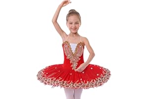 Ballettkleidung Mädchen 4-14-Jahre für Tanz: Tüll Ballettkleid mit verstellbarem Träger und Applikationen - Kinder Tanzkleid für Balett Eiskunstlauf Rollkunstlauf