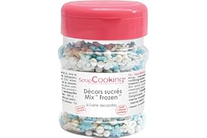 ScrapCooking - Pot de Décors Sucrés Mix Frozen 115 g - Perles & Flocons en Sucre - Mélange Blanc, Bleu - Décoration Pâtisserie, Desserts, Gâteaux, Biscuits, Cupcakes, Anniversaire - Hiver Neige - 7441