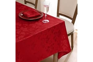 Romanstile Red Xmas Table Cloth 140x240 cm,Christmas Tablecloth Rectangular,Water-Repellent & Wipe Clean,Floral Jacquard for Holiday Dining,Christmas Dinner,New Year Celebration,Family Use