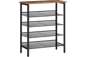 ‎HOOBRO HOOBRO 5-lagiges Schuhregal, Verstellbares Schuhablage, schmal Schuhschrank, Flach und Neigbar, Stabil, Metall, Eingang, Korridor, Industrie, vintagebraun-schwarz EBF106XJ01