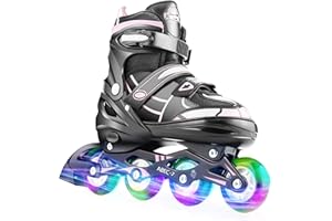 Hikole Pattini in Linea per Bambini Ragazze e Ragazzi Pattini Inline Skates Regolabile Taglia 30-41 Ruote Illuminate per Adulti Donna e Uomo