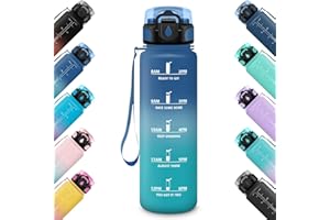 HoneyHolly Gourde 500ML, Étanche & Réutilisable, Gourde Sport, Motivation avec Marqueur, Anti-fuite Bouteille, Bouteille d'eau, Gourdes pour Gym, Enfant, Adulte, École, Bureau, Yoga, Camping