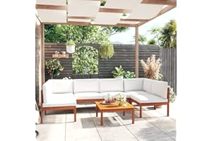 Willood 7-TLG. Gartenmöbel Set Garten Terrasse Balkonmöbel Sofa Bank Gartenset Sitzgarnitur Mittelsofa Ecksofa Garten Lounge Set mit Kissen Cremeweiß Massivholz Akazie