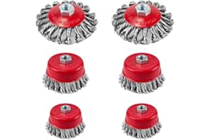 ORTVIAI 6 pièces Brosse Metallique pour Perceuse, Brosse Metallique pour Meuleuse, Brosses Antirouille de 75 mm et 100 mm de Diamètre, pour Brosse Métallique Meuleuse, Enlèvement de Peinture de Rouille