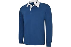 UNEEK CLOTHING Uneek Men's Classic Rugby Shirt, Blue, Large, Long Sleeve, Classic Fit