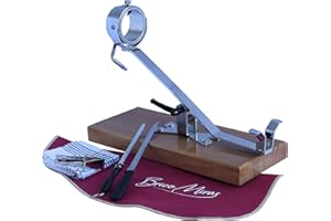BRICOMIRAS JAMONERO BASCULANTE GIRATORIO BASE MADERA COLOR NOGAL, REGALO PINZA ARCOS + CUCHILLO JAMONERO + CHAIRA + CUBREJAMÓN (BURDEOS) + PAÑO, SOPORTE JAMONERO IDEAL USO DOMÉSTICO Y PROFESIONAL (Nogal)