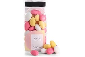 Friars Sugared Almonds Gift Bag - 250g | Whole Crunchy Almonds Covered in Pink, White & Yellow Sweet Sugar Coating | Fine Sugar Covered Confectionery | Thank You, Housewarming & Congratulations Gift