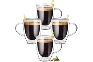 autumndeer Lot de 4 Tasse à Café Double Paroi en Verre à Café 350 ml - Résistants à la Chaleur (Lait, Cappuccino, Latte) - Empilables et Transparents - Idéaux pour Boissons Chaudes et Froides