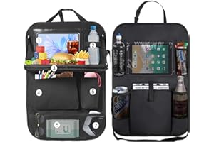 SURBOOTIME Car storage bag 2pcs, universal car seat back, including 1 with foldable table stand and 1 with 5 large pockets regular storage bag, children's tablet holder car, storage for bottles, toys