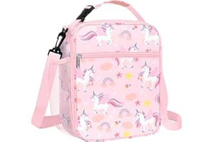 Clastyle Unicorn Insulated Lunch Bag Large Thermal Cooler Bag for Girl Picnic Lunch Box Tote, Pink Unicorn Rainbow