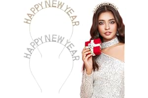Minkissy 2PCS Happy New Year Headband Rhinestone Headband Tiara 2026 New Year Eve Hair Hoop Headdress for Women Girls Christmas Decoration Party Favors (Golden + Sliver)