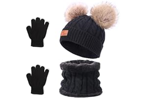 Balakaka Cappello Guanti Sciarpe Set Bambino Invernale, 3 in 1 Carino Caldo Berretto Lavorato in Maglia con Pompon, Morbido Caldi Guanti Cappelli Inverno per Bambina Bambini Ragazzo Ragazza 2-8 Anni