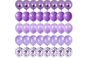 HILAVO Purple Mixed Balloons, 60 PCS 12inch Lavender Balloons Metallic Purple and Purple Confetti Latex Balloons for Girls Birthday Baby Shower Bridal Shower Wedding Party Decorations