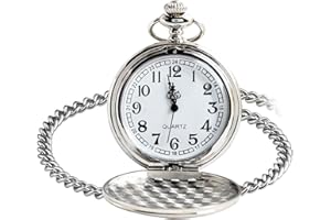 CERIOLL Pocket Watch Men's Unisex Pocket Watch with Chain, Retro Quartz Pocket Watch, Classic Men's Pocket Watch, Vintage Roman Numerals Scale Quartz Pocket Watch, Retro Pocket Watch Men with Chain, silver,