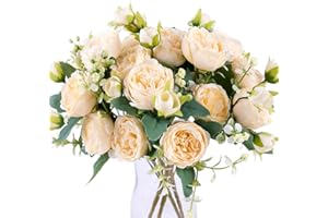 Floweroyal 4 Bouquets Pivoine Fleurs Artificielles Fleurs de Champagne Pivoines en Soie Bouquets pour Mariage Parti Centres de Table Arrangement Floral Accueil Cuisine Décor