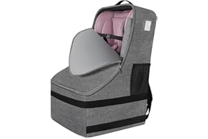 bruwaa Car Seat Travel Bag, Car Seat Bag for Infant Seats，Large Durable Car Seat Airport Gate Check Bag with Padded Backpack Straps,Grey