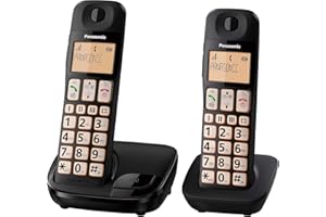 Panasonic KX-TGE112E Big Button Twin DECT Cordless Telephone with Nuisance Call Blocker & LCD Display (Twin Handset Pack) - Black