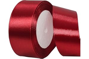 POPOYU Cinta de Raso Rojo Oscuro 4cm Ancha, 23M Lazo Regalo Navideño, Satén para Boda, Cumpleaños, Día de San Valentín