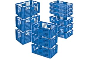 BRB 12x Stapelkorb / Bäckerkisten in 4 Größen, Grundmaß LxB 600x400 mm, H 90 mm, 150 mm, 240 mm, 320 mm, Farbe blau