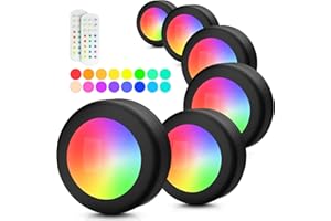 PURSNIC Wireless RGB Puck Lights with 16 Colours & 2 Modes(Smooth and Flash), Night Lights with Timer, Brightness Adjustable Battery Operated Lights, for Kitchen Closet Counter Wall Indoor, 6 Pack