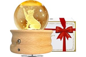 HABOWN Carillon con Sfera di Cristallo K9，Carillon in Legno Girevole a 360°,Proiezione di Loto a Luce Calda,Regalo di Compleanno,Regalo di Natale,Regalo di San Valentino