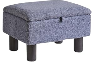 Aibiju Piccolo Pouf Poggiapiedi con Contenitore, Pouf Pouf in Finta Pelliccia di Orsacchiotto Sgabello Cambia Poggiapiedi per Scarpe con Gambe in Legno per Soggiorno Camera da Letto,Grigio YD-JD136G
