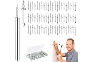 WDJLNZB 400pcs Skirting Board Nails, Double Head Skirting Thread Seamless Nails for Veneer, Hidden Invisible Line Wall Board Nails with Specific Sleeve Tool, Sheep Horn Nails Security Screws