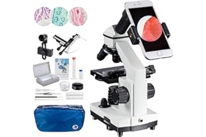 MAXLAPTER Microscope for Kid Student Adult, 100X-2000X Compound Monocular Microscope with Mechanical platform Slides Set, Phone Adapter for School Home Education
