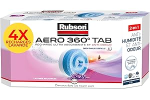 Rubson – AERO 360° Recharges en tabs parfum lavande relaxante, recharges pour absorbeur d'humidité, ultra absorbantes et anti odeurs, 4 x 450 g