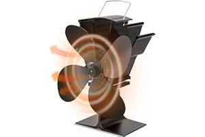 Tawdeez 4 Blade Heat Powered Stove Fan Small Log Burner Fans - Silent Operation/Eco Friendly Circulation/Efficient Heat Distribution Self Powered Fire Fan for Wood Burning Stoves/Fireplace(Black)