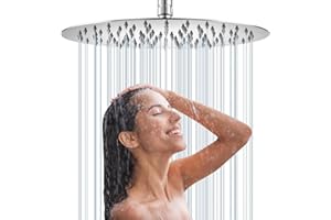 Moshiqgaol Soffione Doccia Grande a Pioggia Rotondo 12 Pollici (30x30 cm) in Acciaio Inossidabile 304 Cromato, Testa Doccia Anticalcare con 144 Ugelli, Regolazione 360°, Facile da Pulire e Montare