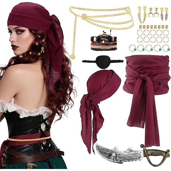 YINGWIN Piratenkostuum dames jurken korset dames chiffonjurk off-shoulder jurk, rood, L