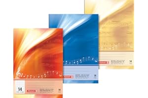 Brunnen 1046340 zeszyt z nutami (A4, 8 arkuszy, liniatura 14, z dodatkowymi stronami), różne kolory