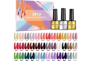 NAILMASHA Kit 39 Pcs Smalto Semipermanente per Unghie in Gel UV LED con Base, Top Coat, Matt Top, 36 Colori Popolari Bianco, Verde, Neon, Nudo, 8ml