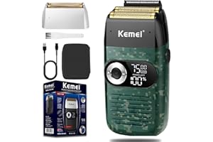 KEMEI Rasoio da Barba per Uomo, Rasoio Elettrico Ricaricabile con Regolabarba, Rasoi Cordless in Lamina di Titanio al Litio con Custodia da Viaggio