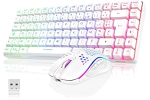 RedThunder K84 Combo Clavier et Souris USB sans Fil Gamer, AZERTY Français, Batterie Rechargeable RVB Rétroéclairée, Clavier TKL à 75% et Souris Optique Légère en Nid d'abeille 3200 DPI(Blanc)