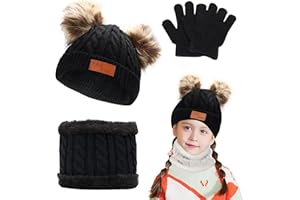 Makone Packs Bonnet, Écharpe Et Gants Fille Enfant Garcon, Hiver Chapeau Laine Cache Cou Enfant Bebe Fille