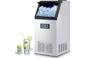CREWORKS Machine à Glaçons Commerciale 73kg/24h 45 Pièces 480W en Acier Inoxydable Professionnel Écran LCD Storage de 10kg pour Maison Bureau Restaurant Bar Café (45 pièces)