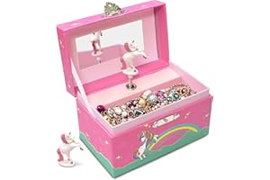 DWIYITTN Unicorn Kids Jewellery Box Gift for Girls – Musical Jewellery Box with Rainbow Design｜Pink Girls Jewellery Box, 14 x 8.5 x 8.5 cm – Jewellery Not Included