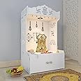 HomScape Intricate White Floor Temple with Spacious Shelf inbuilt Focus Light Wooden | Home Temple with Focus Light and Shelf with Door | Perfect for Office OR Home