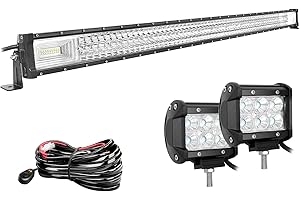 Willpower Barre LED 132cm 52'' 675W + 2 Phares de Travail 10cm 18W + Faisceau de Câblage - Bar 12V 24V Étanche pour 4x4, Voiture, Camion, Tracteur, Quad, Bateau
