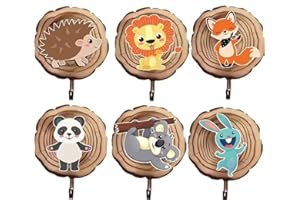XUIGORT Pack of 6 Children's Clothes Hooks in Animal Shape, Self-Adhesive Wooden Hooks, Wardrobes Children's Room Decoration Gift