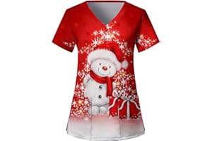 thuthu Kasacks Mit Motiven Weihnachten Krankenschwester Oberteil Roße Größen Kurzarm V-Ausschnitt Arbeitskleidung Pflege Mit Taschen Kurzarm T-Shirts Kassaks Pflege Damen Bunt Uniform
