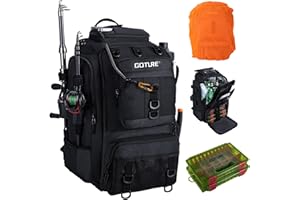 Goture Angelrucksack mit 2 Köderbox Angeln & Kühltasche, 40-Liter Angelzubehör-Rucksack mit Zwei Rutenhaltern, 900D Oxford-Gewebe Wasserabweisende Angelgerätetasche mit verstellbarem Fach